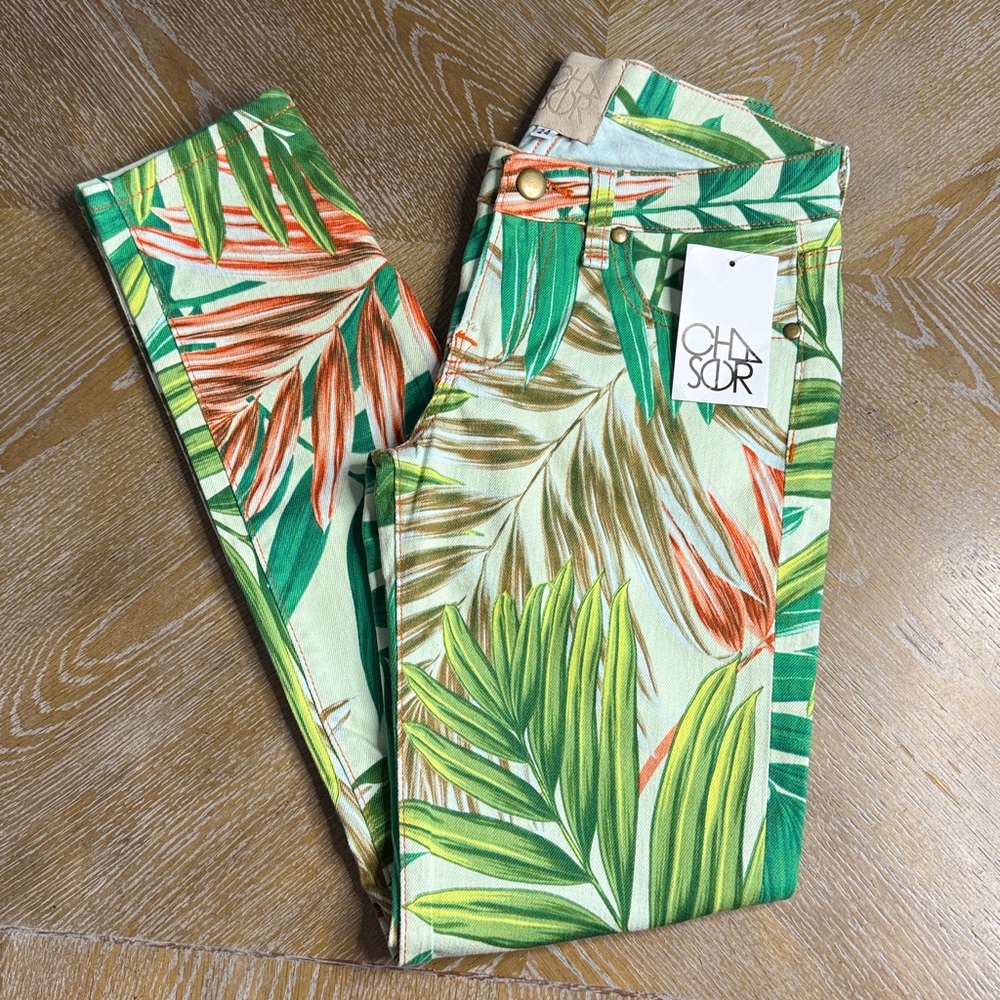 CHASER Green Tropical Print Ankle Jeans 24